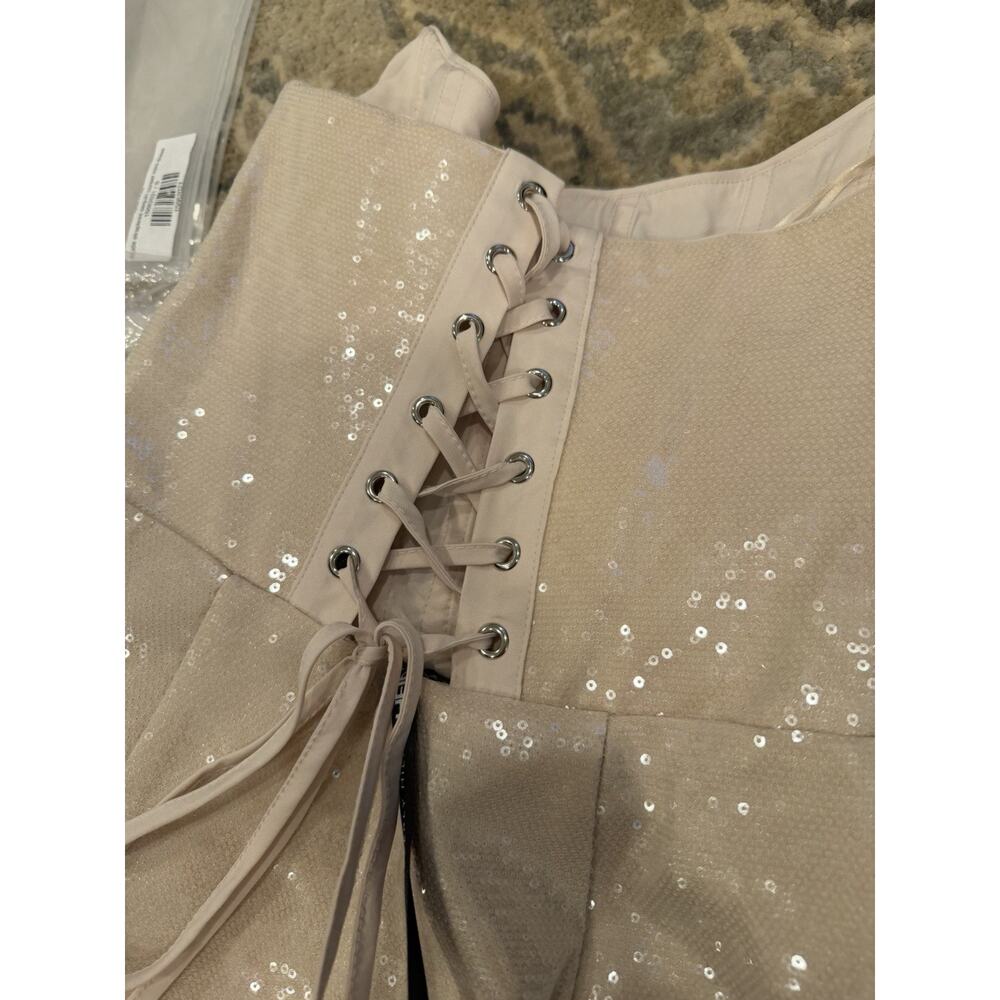 Heiress Beverly Hills Womens Strapless Sequin Corset Mini Dress Natural Sz S NWT - Picture 9 of 16